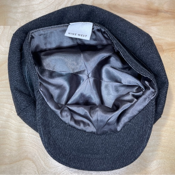Nine West Gray Wool Herringbone Newsboy Hat with Belt & Buckle Trim - Picture 9 of 11